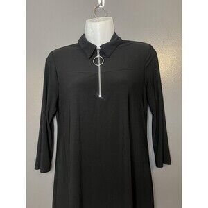MSK Dress Womens Petite Medium Black Zip Front Collared Shift 3/4 Sleeve
